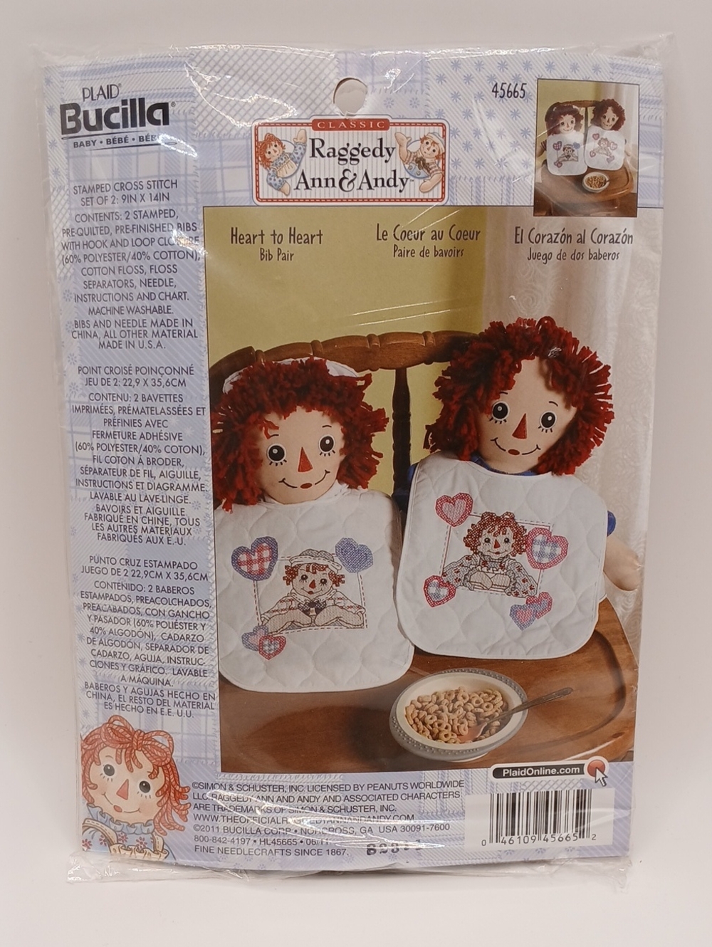 Bucilla Raggedy Ann & Andy Bib Pair Stamped Cross Stitch